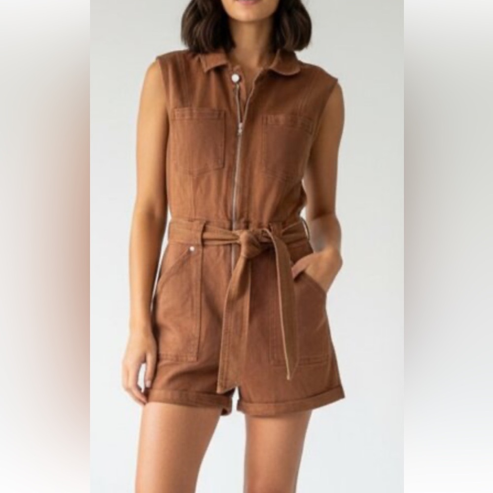avec les filles Womens Romper Sz 30 Tan Orange Belted